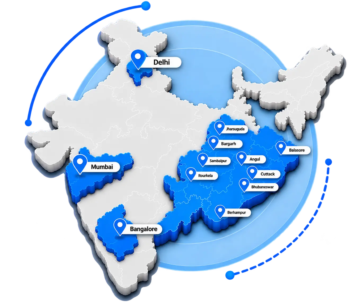 Map of Odisha highlighting our service presence